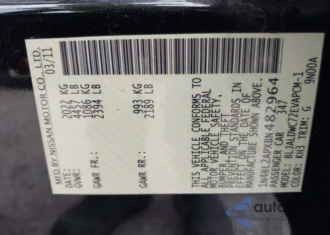 2011 Nissan Altima 3.5 Sr from USA, damaged, VIN 1N4BL2APXBN482964